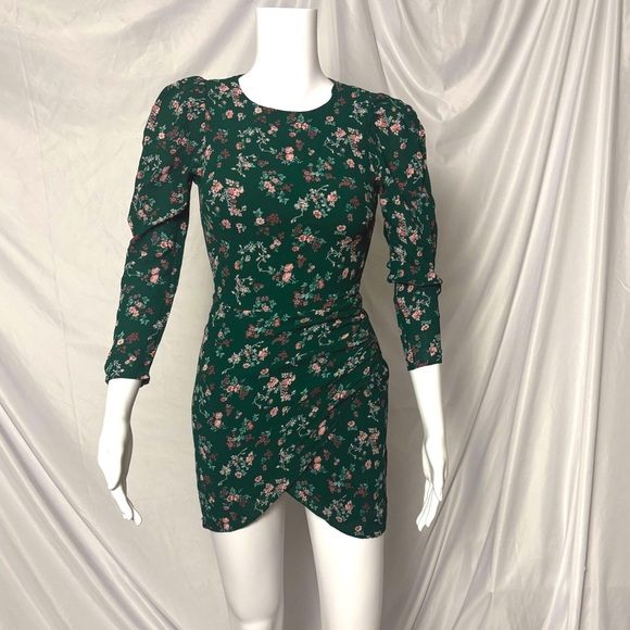 🌿 Reformation Juni Mini Dress | Size 4 | Deep Green Floral Long Sleeve - Picture 4 of 10